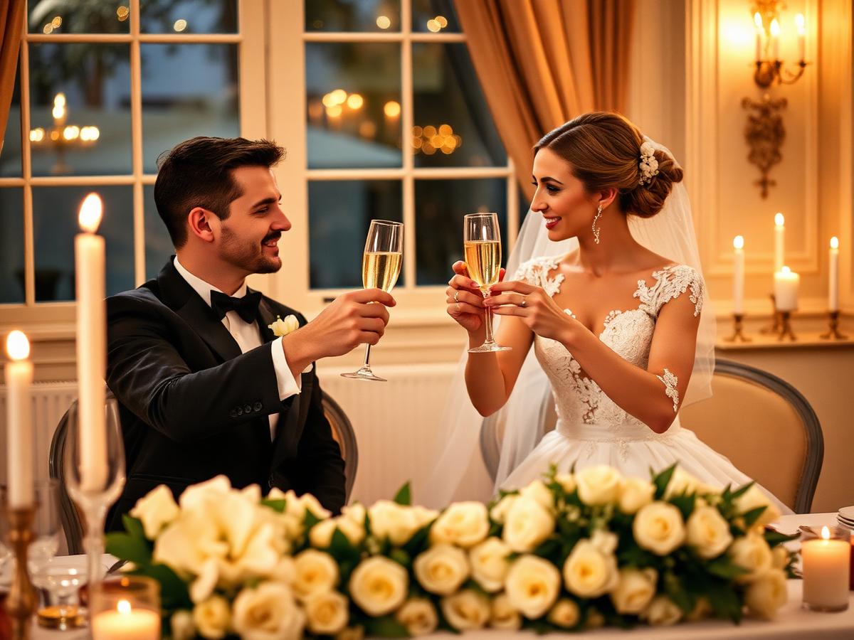 Bride and groom toasting at their wedding reception
